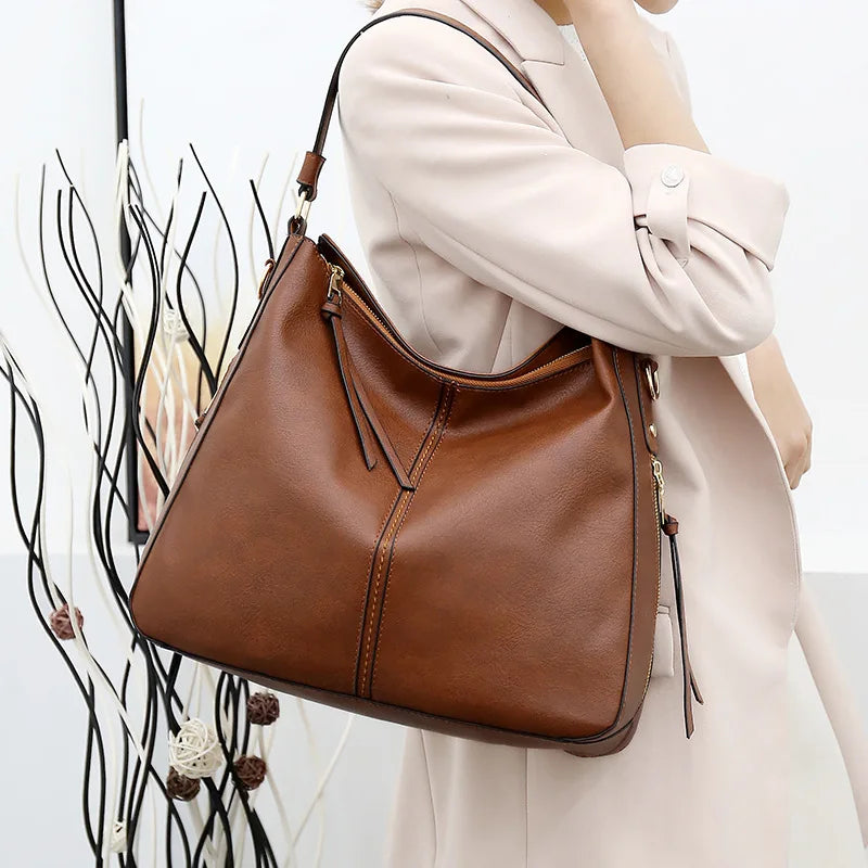 Vintage Leather Shoulder Bag Women Purses Large Capacity Tote