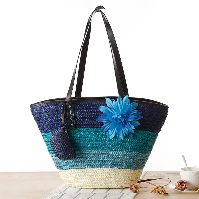 Boho Straw Bag Set Beach Vacation Woven Bag Single Shoulder