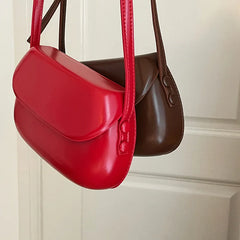 Vintage Ins Red Saddle Bag Mini Cross Bag Women's Fashionable Bag