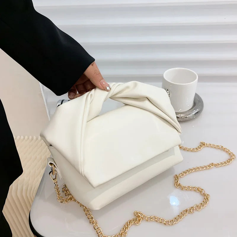 Pleated Handbag Chain Crossbody Bag Women Creative Personality Textured
