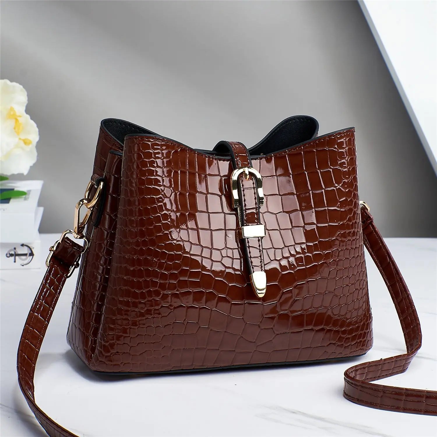 Stone Grain Bucket Bag Large Capacity Shoulder Bag