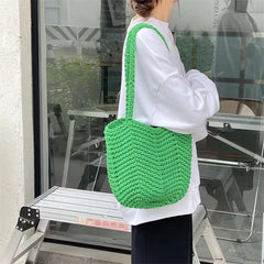 Vintage Knitted Yarn Drawstring Canvas Shoulder Bag