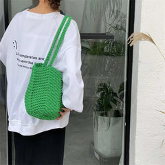 Vintage Knitted Yarn Drawstring Canvas Shoulder Bag