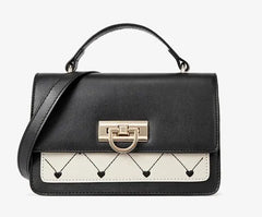 Small Square Leather Contrast Messenger Bag Women's Shoulder Handbag