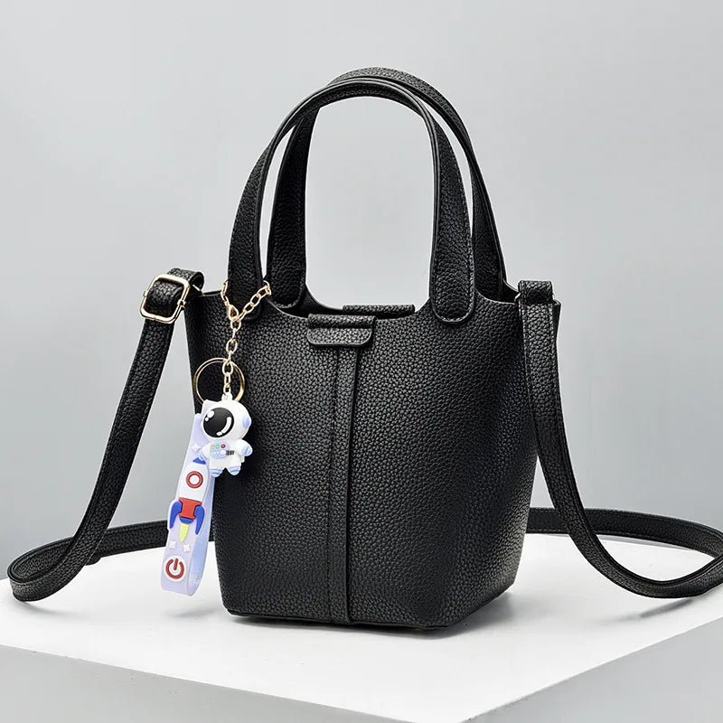 High-end Lychee Pattern Bucket Bag for Women