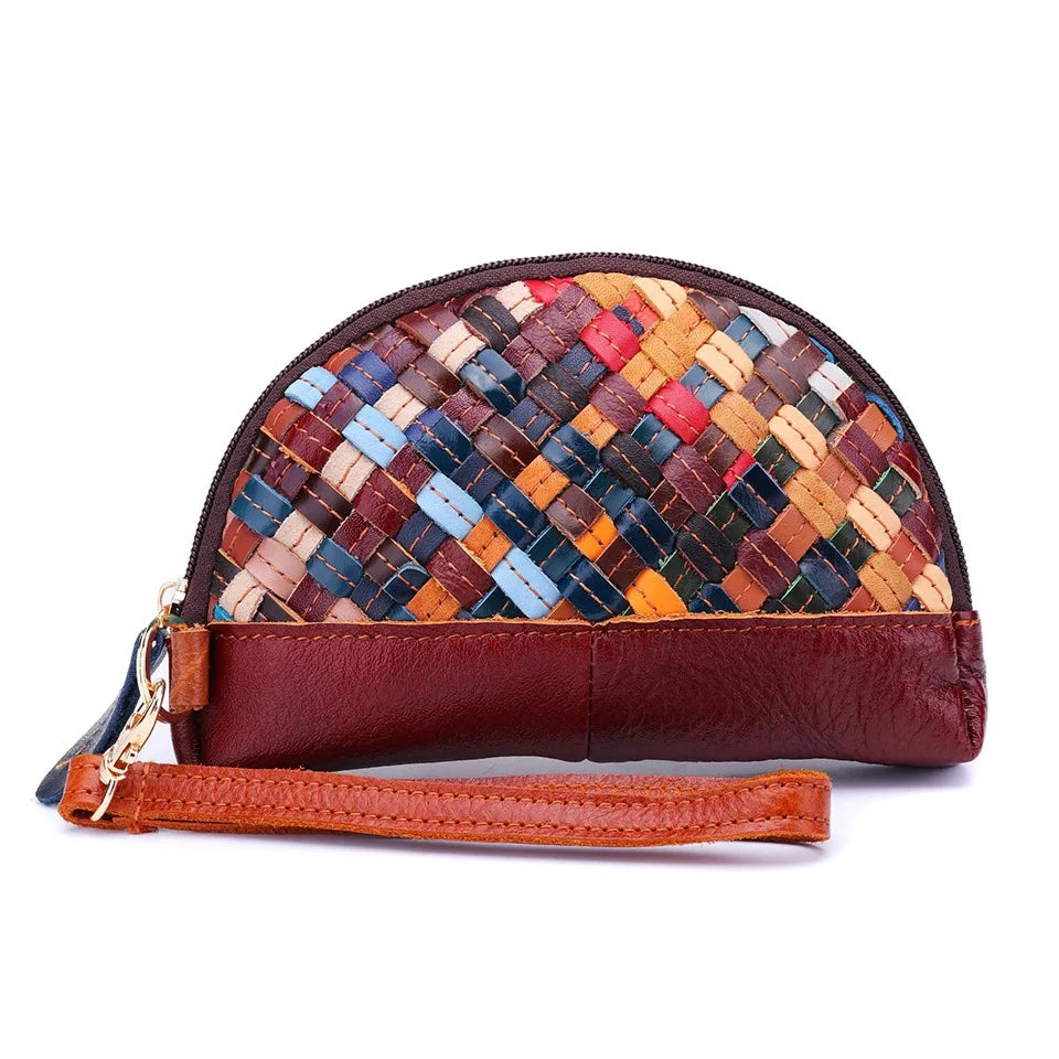 Sheepskin Cross Pattern Handbag, Zipper Woven Bag
