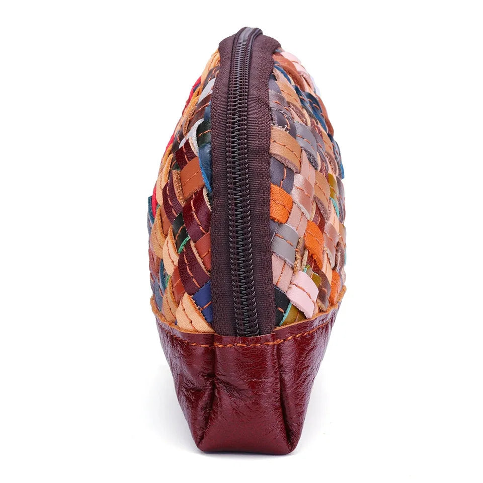 Sheepskin Cross Pattern Handbag, Zipper Woven Bag
