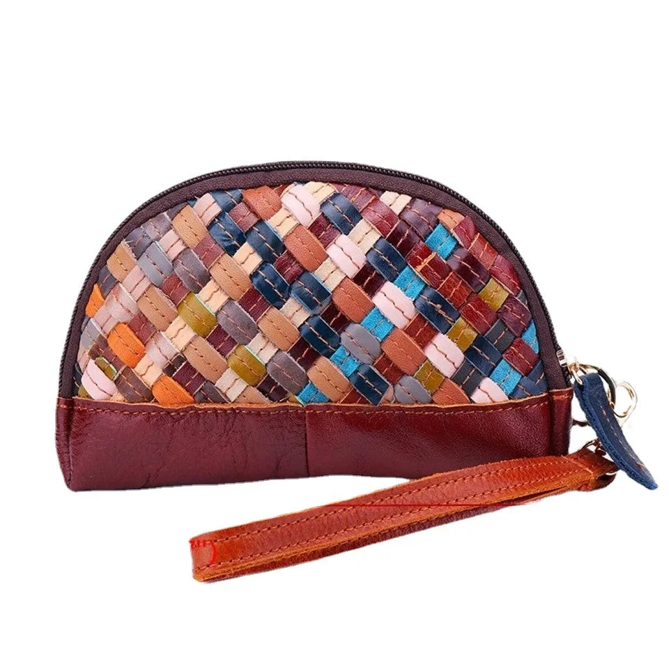 Sheepskin Cross Pattern Handbag, Zipper Woven Bag