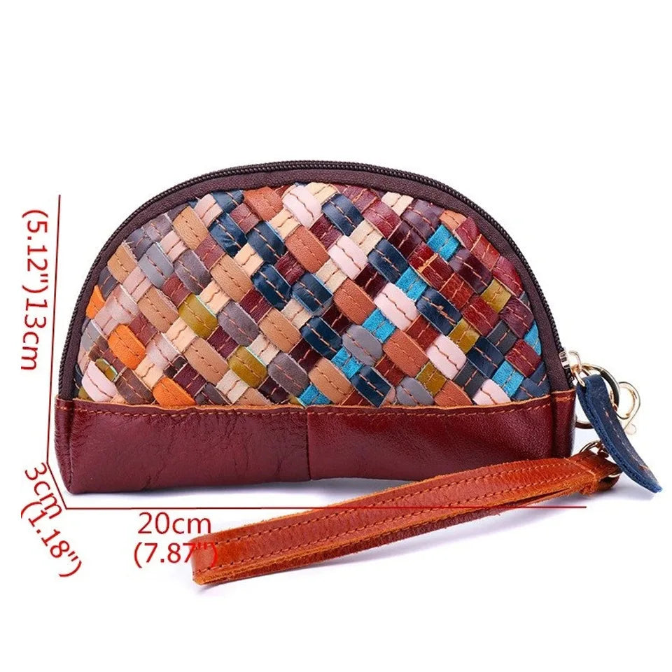 Sheepskin Cross Pattern Handbag, Zipper Woven Bag