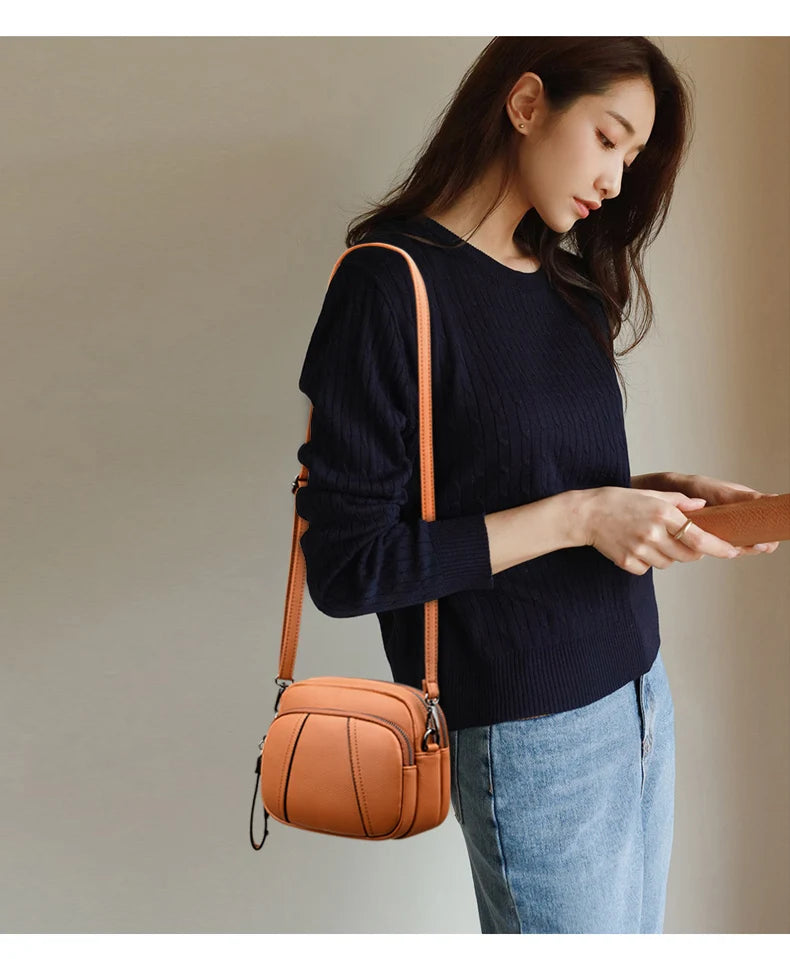 Women's Rivet Mobile Phone Shoulder Bag Soft Leather Zipper Square Bag