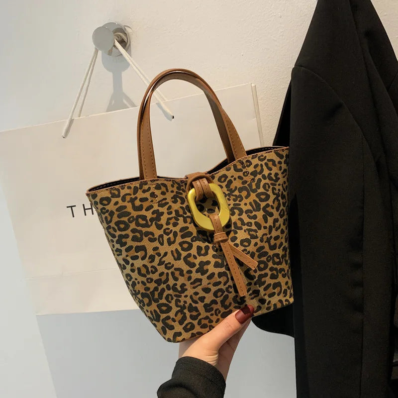 Leopard Print Shoulder Bag Autumn Bucket Bag