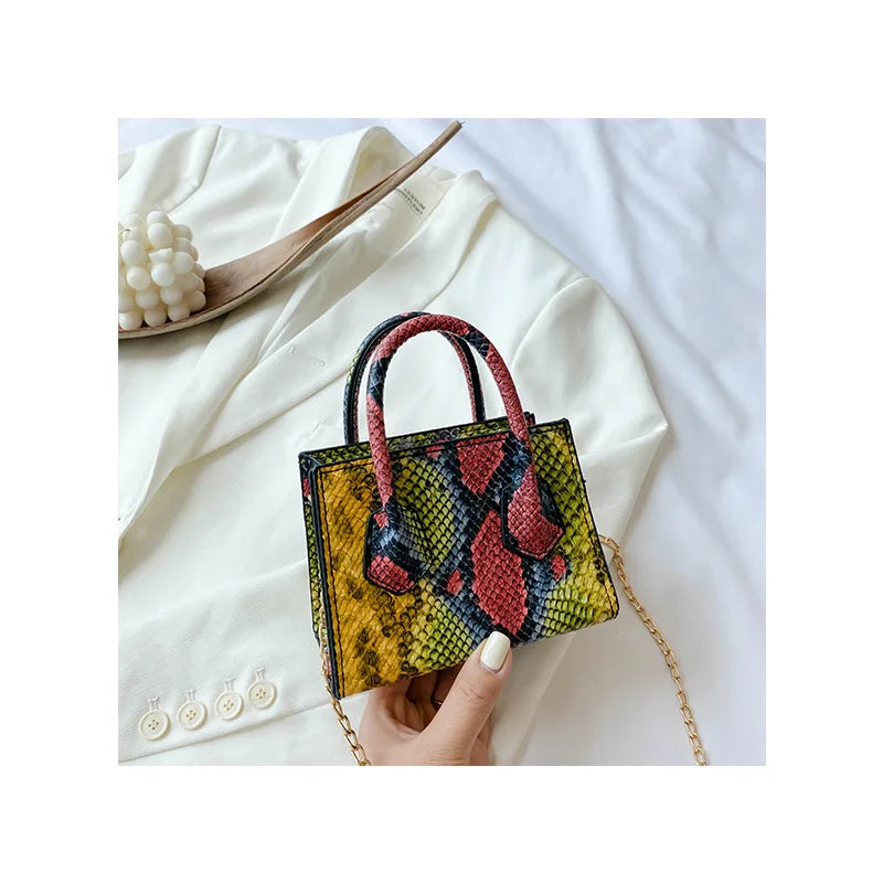 Snake Pattern Chain Small Square Bag Shoulder Handbag