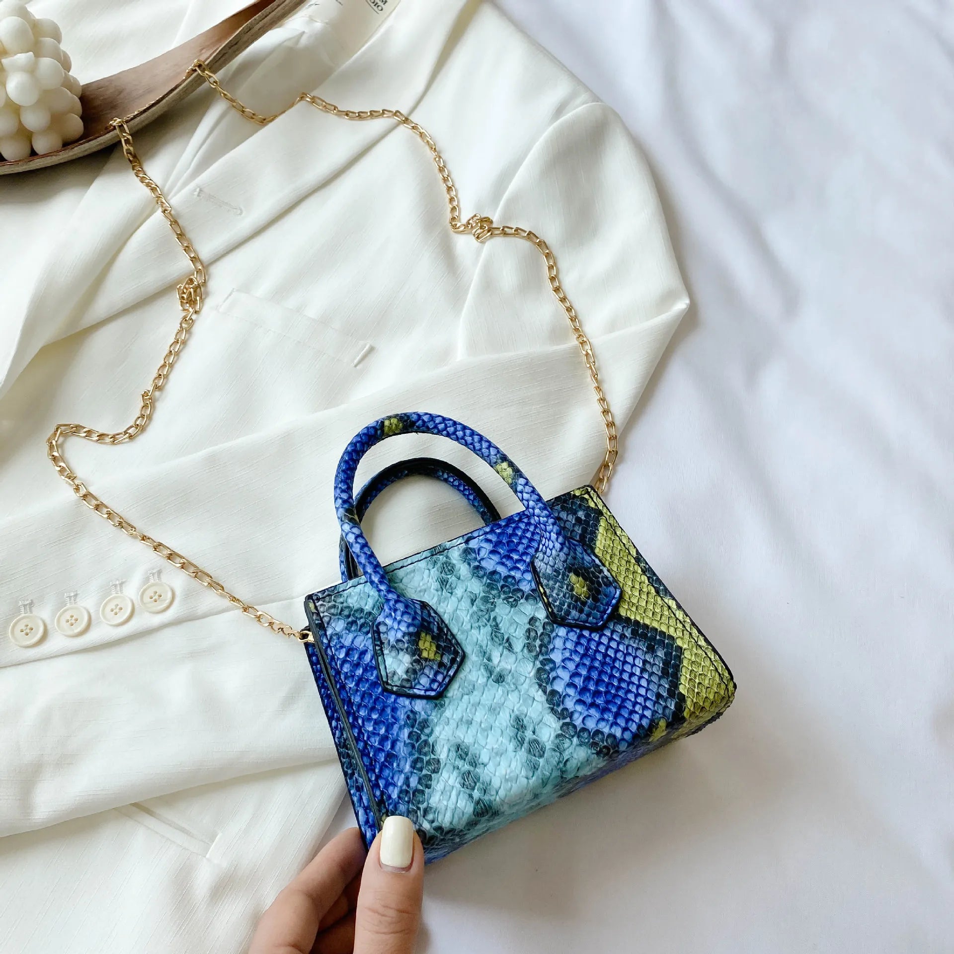 Snake Pattern Chain Small Square Bag Shoulder Handbag
