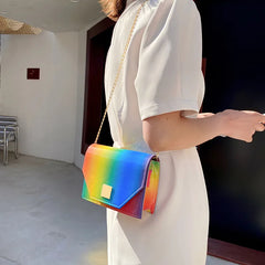 Rainbow Texture Chain Shoulder Bag for Women
