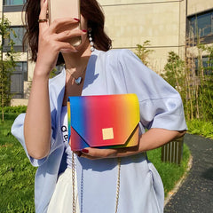 Rainbow Texture Chain Shoulder Bag for Women