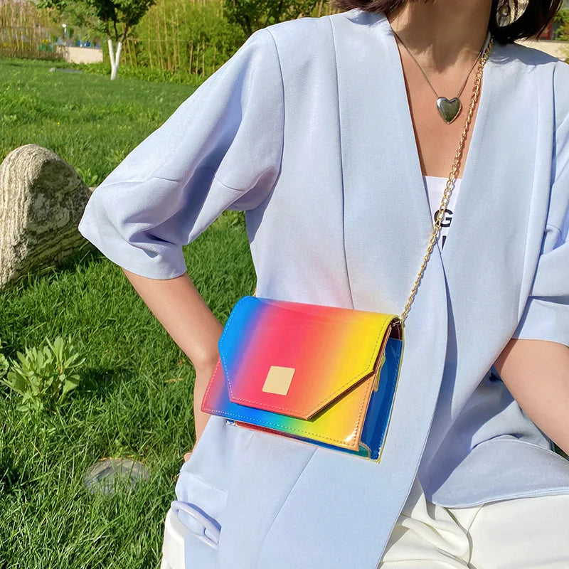 Rainbow Texture Chain Shoulder Bag for Women