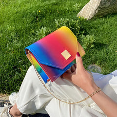 Rainbow Texture Chain Shoulder Bag for Women