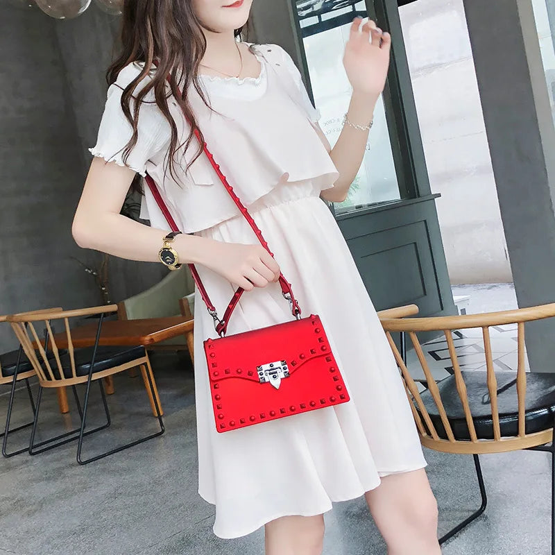 Matte Jelly Rivet Nail Messenger Bag for Women