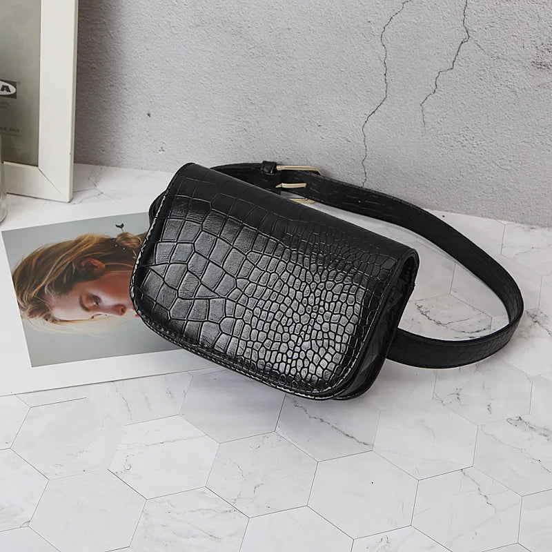 Animal Print Women Purse Crocodile Pattern Waist Belt Female Purse T30