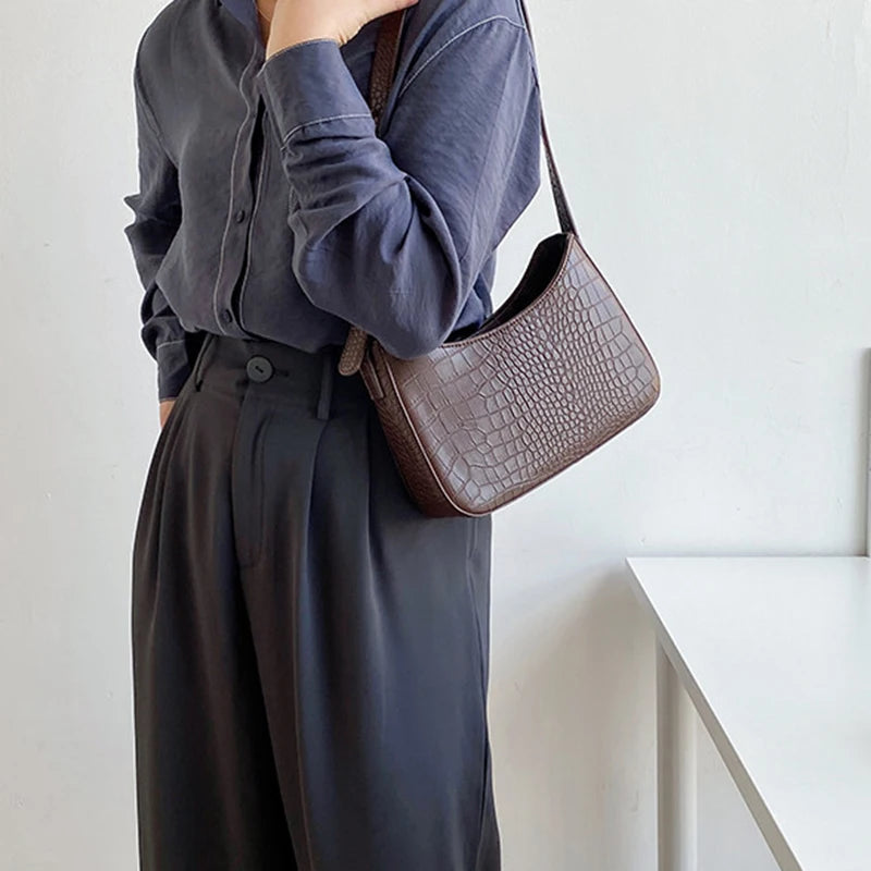 Women's PU Leather Zipper Underarm Bag Casual Handbag