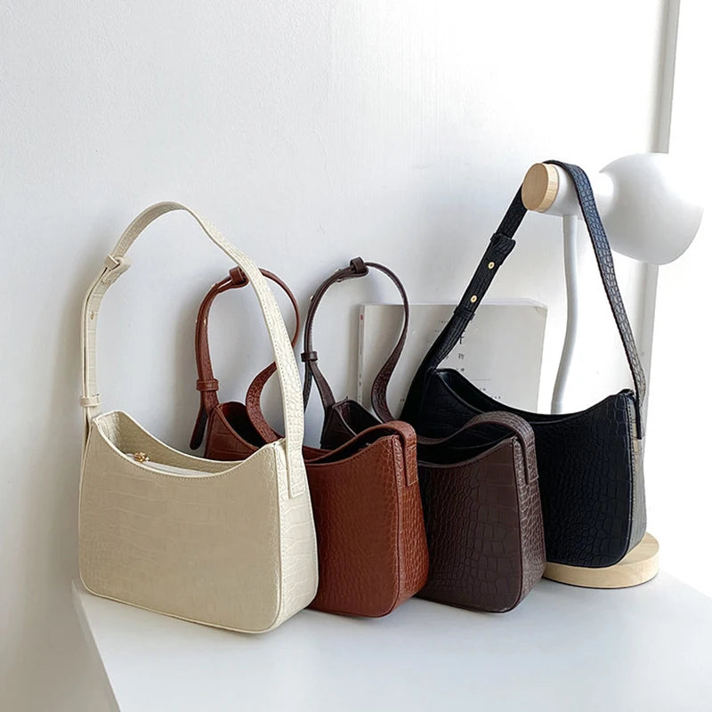 Women's PU Leather Zipper Underarm Bag Casual Handbag