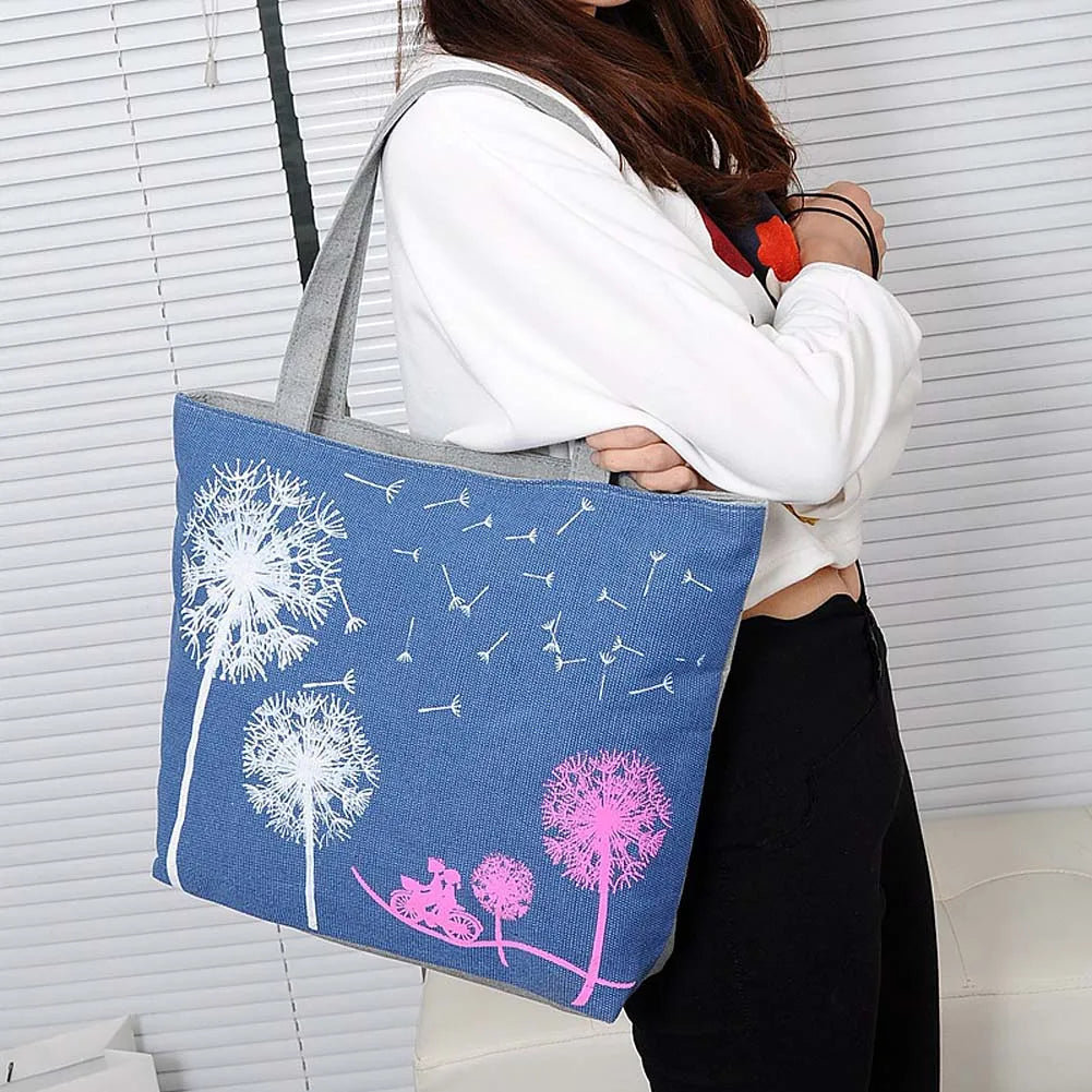 Dandelion Canvas Belt Bag Flowers Casual Women Handbag Zipper Shoulder Bags