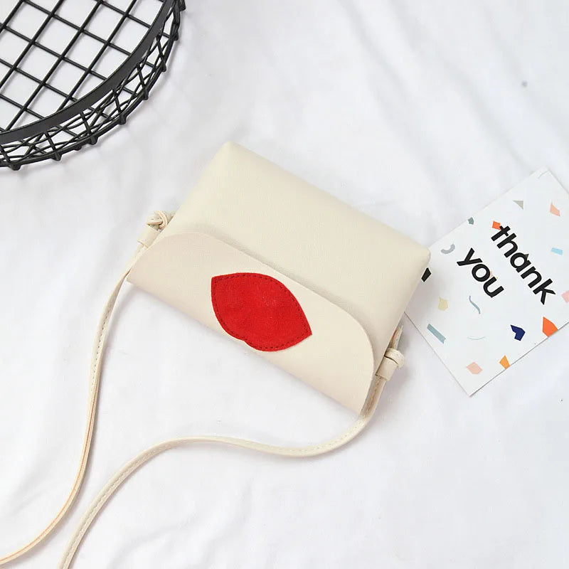 Red Lips Mini Shoulder Bag PU Leather Handbag