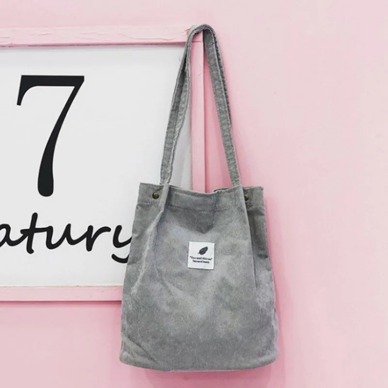 Corduroy Shoulder Bag Reusable Shopping Tote #LAHXZ-153