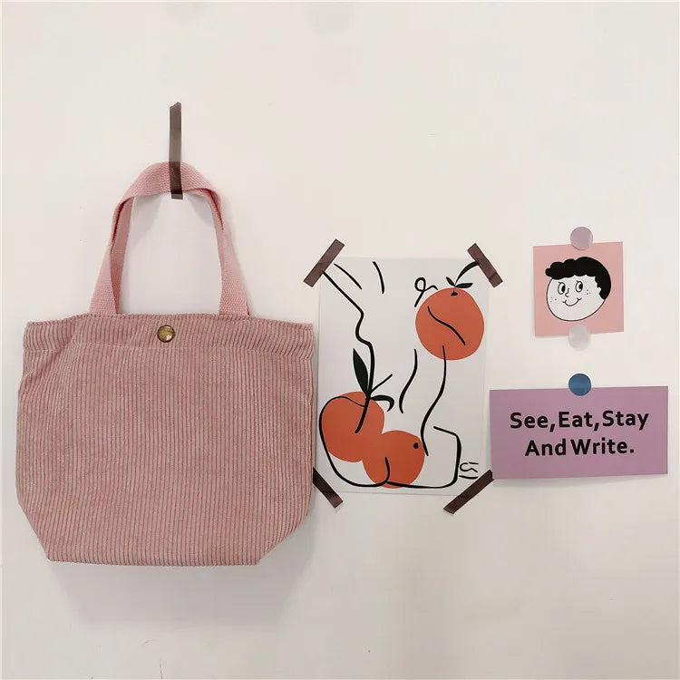 Corduroy Shoulder Bag Reusable Shopping Bags Casual Tote