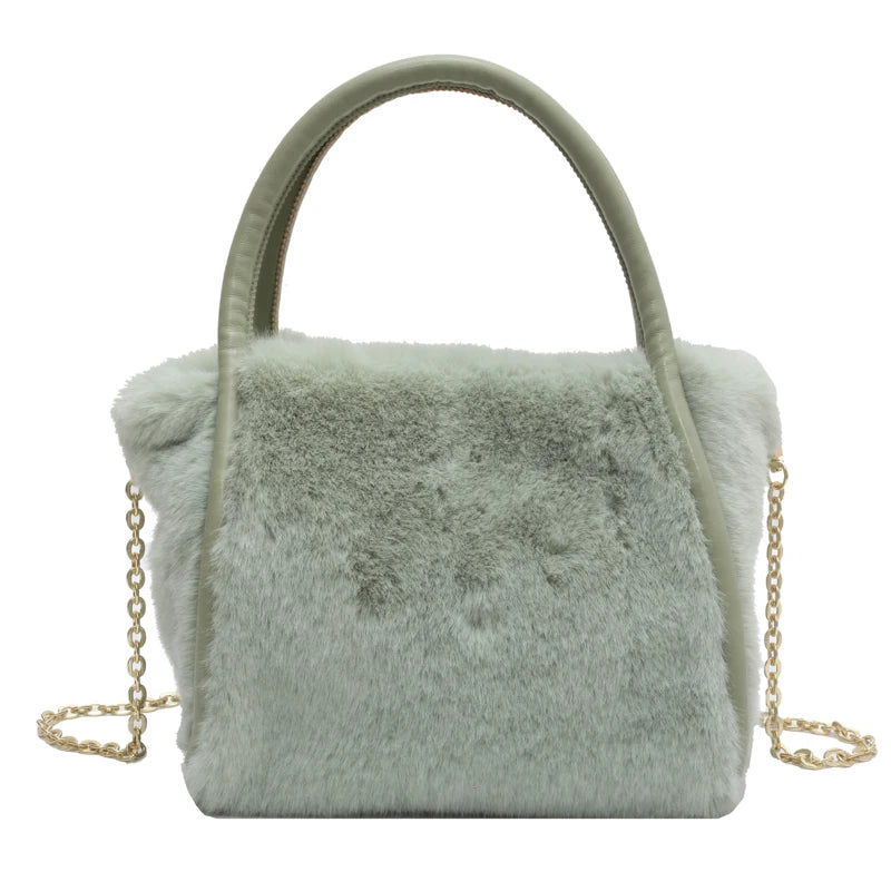 Women's Large Capacity Plush Bucket Bag Chains Shoulder Bags
