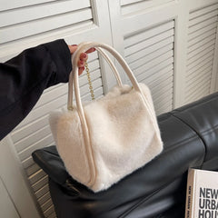 Women's Large Capacity Plush Bucket Bag Chains Shoulder Bags