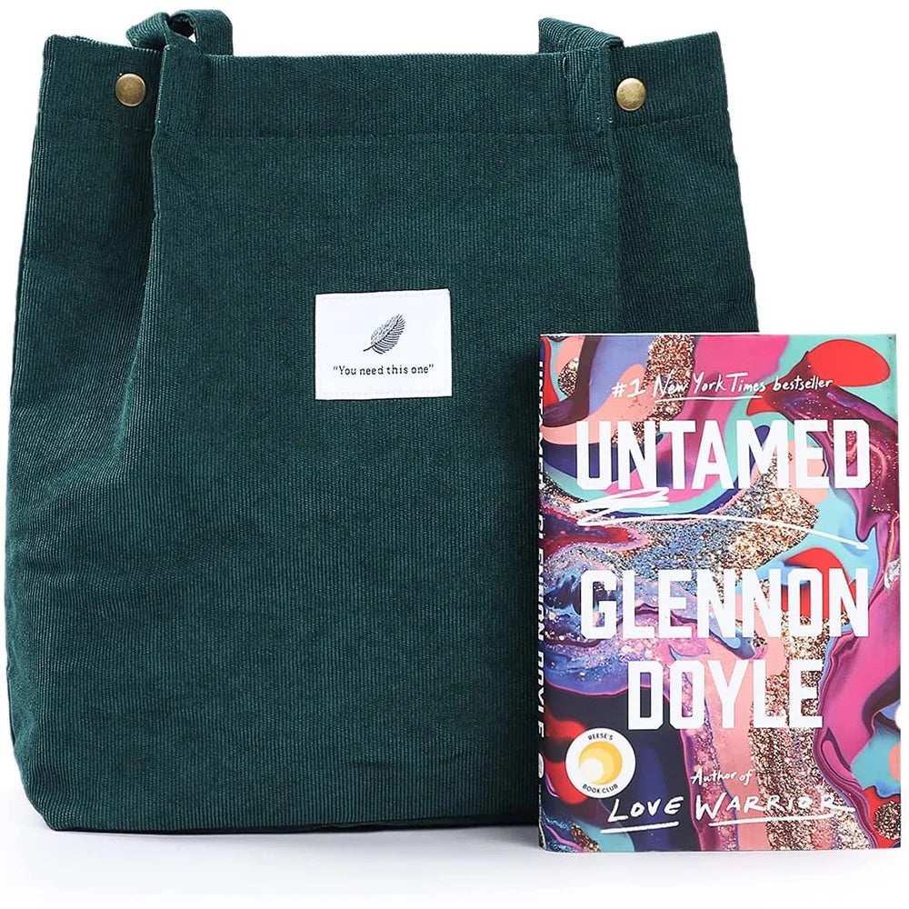 Corduroy Shoulder Bag Reusable Shopping Tote Foldable Handbag