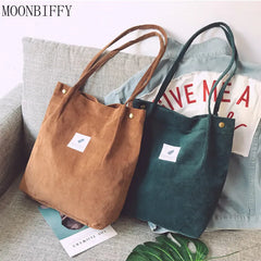 Women Corduroy Shoulder Bag Casual Tote Handbag Reusable Large Shopper