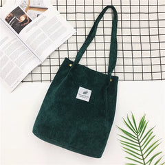 Corduroy Shoulder Tote Handbag in Olive Green
