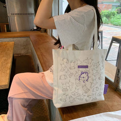 Canvas Floral Shoulder Bag Large Capacity Printed Shopping Bag