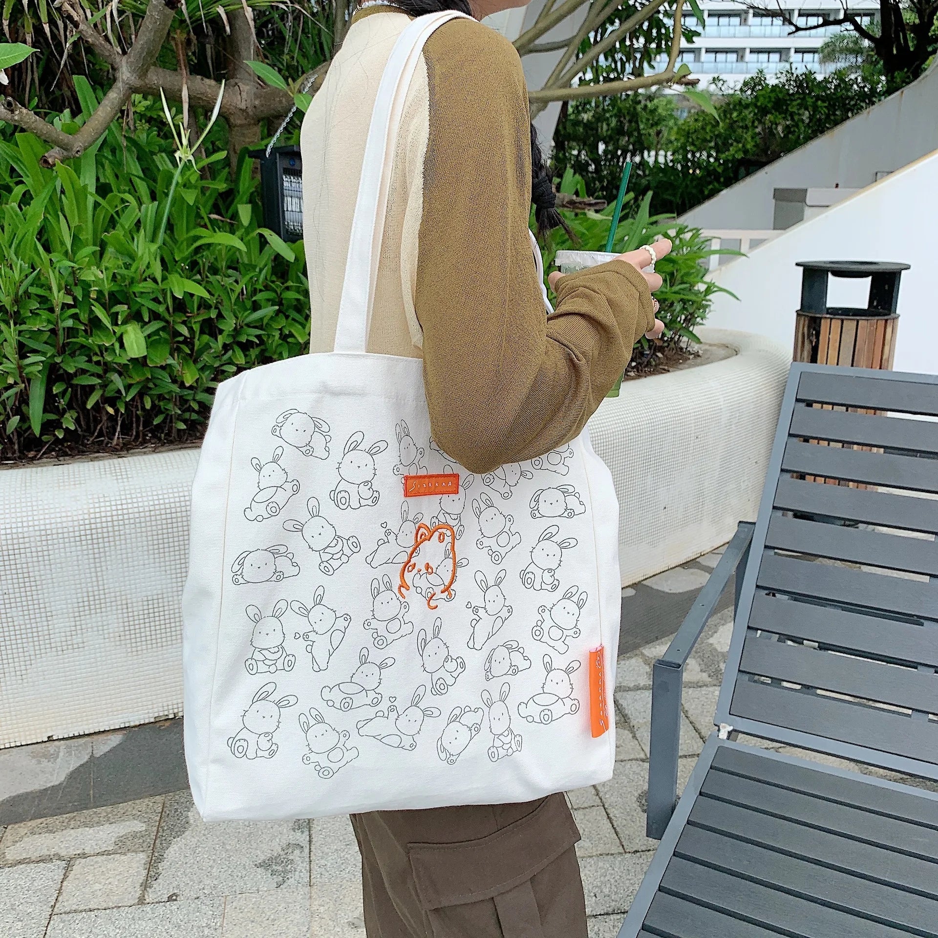 Canvas Floral Shoulder Bag Large Capacity Printed Shopping Bag
