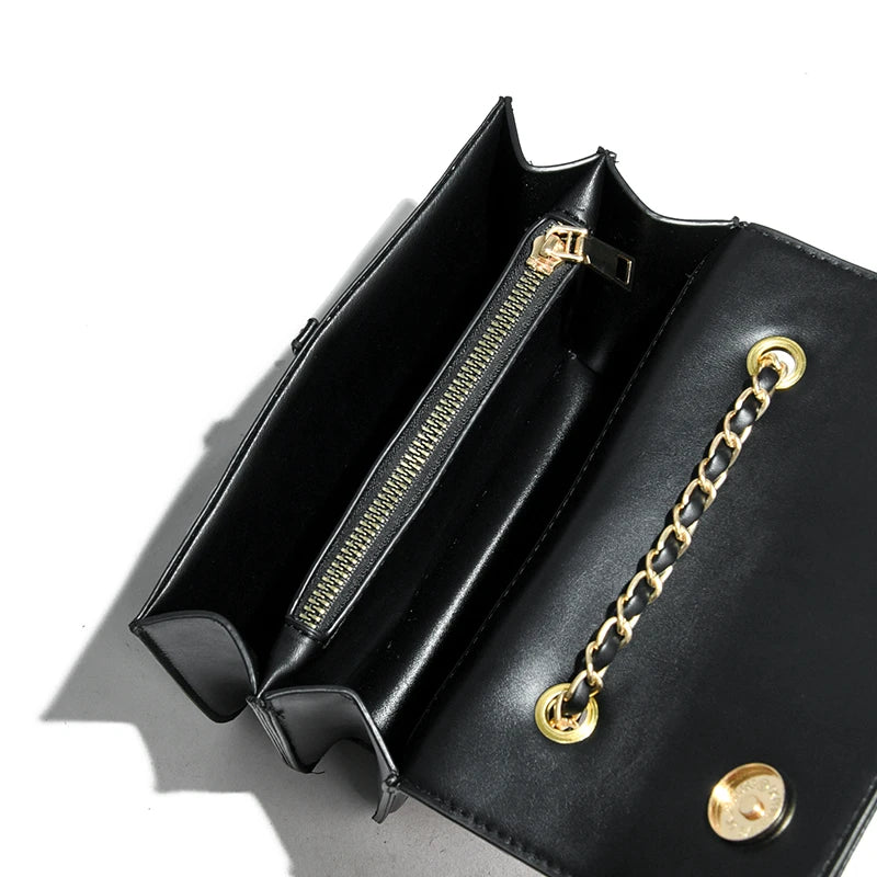 Women's Crossbody Shoulder Bag with Chains - Flap Purse Handbag