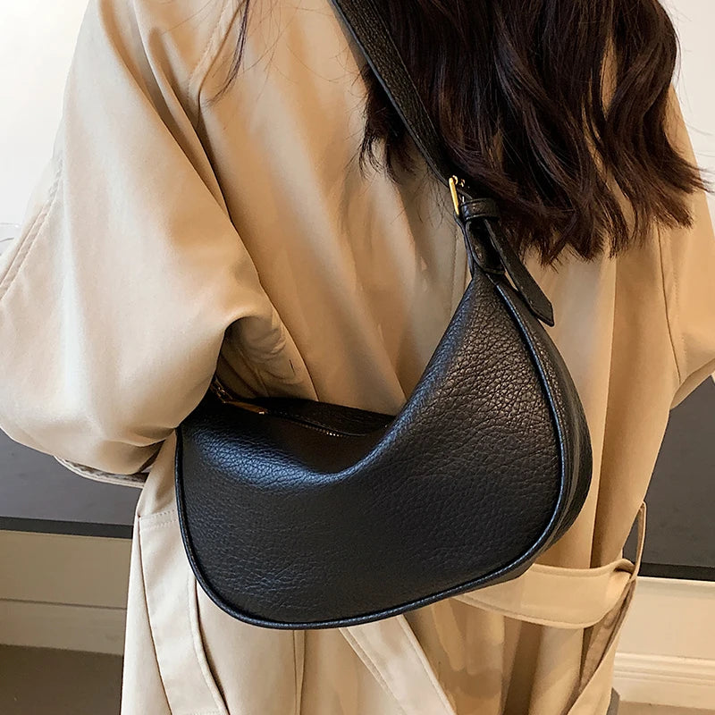 Women's Soft Pu Leather Shoulder Bag Half Moon Handbag