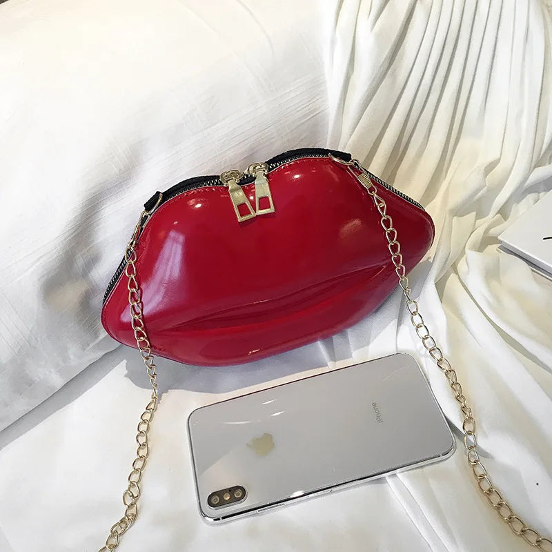 Personality Lip Shoulder Bag Wild Zipper Lady Messenger Bag Chain Ladies