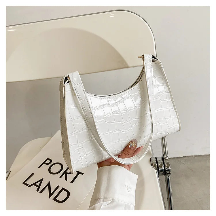 Retro Croc Pattern Shoulder Bag for Women