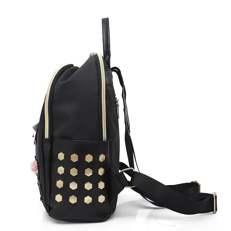 Red Embroidery Backpack Women's Waterproof Bag