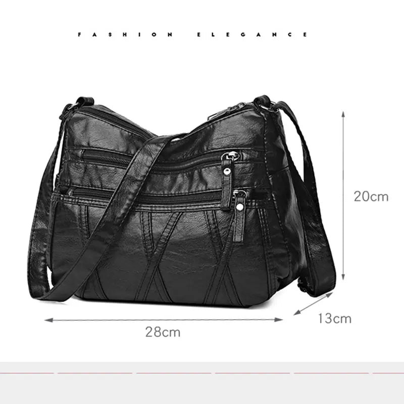 Women Classic PU Leather Shoulder Bag with Multiple Pockets