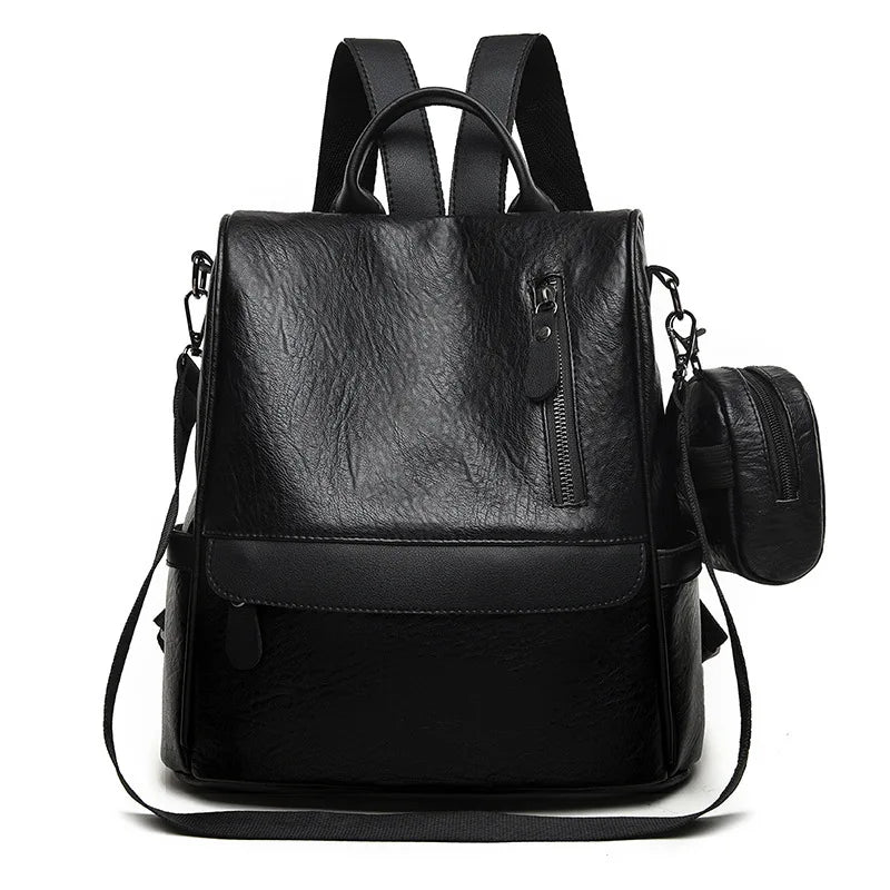 Waterproof Leather Backpack Stylish Casual College Bag