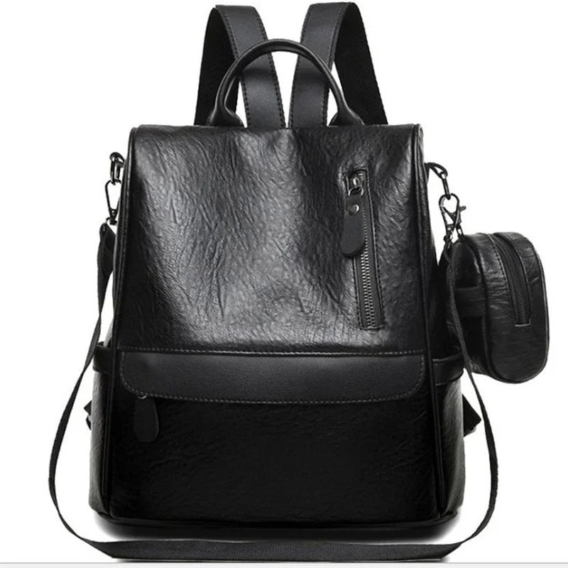 Waterproof Leather Backpack Stylish Casual College Bag