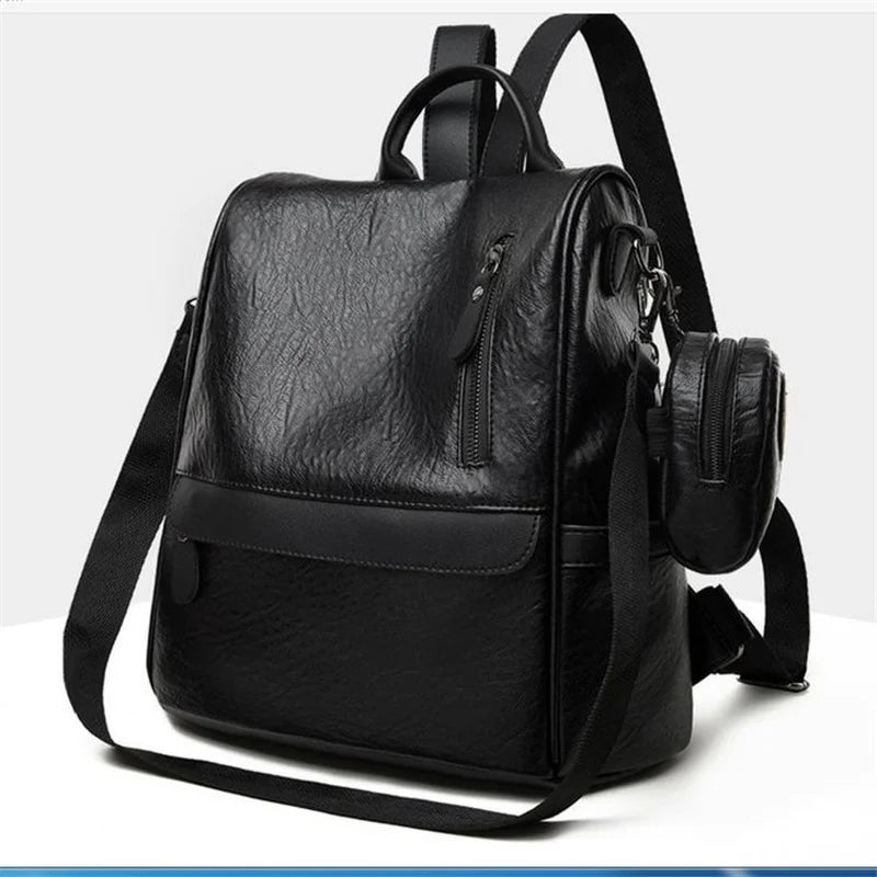Waterproof Leather Backpack Stylish Casual College Bag