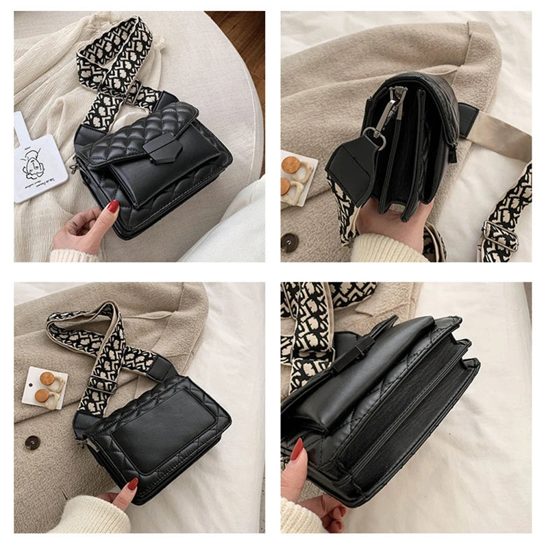 Leather Crossbody Bag Wide Shoulder Strap Messenger Purse