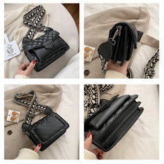 Leather Crossbody Bag Wide Shoulder Strap Messenger Purse