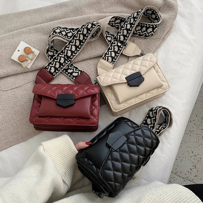 Leather Crossbody Bag Wide Shoulder Strap Messenger Purse