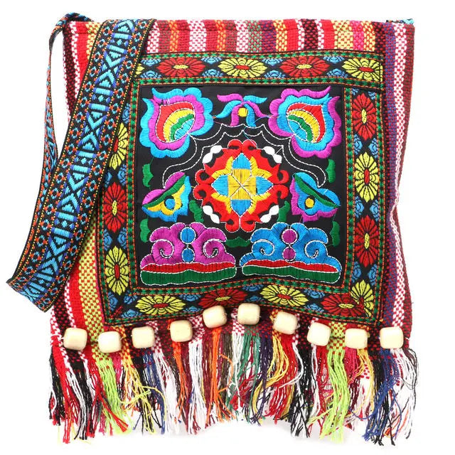 Vintage Ethnic Shoulder Bag Embroidery Tassel Handbag