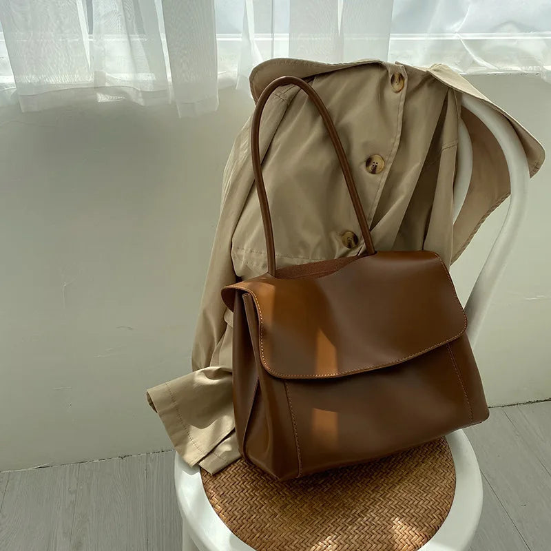 Women PU Leather Large-capacity Shoulder Bag Retro Handbag Briefcase